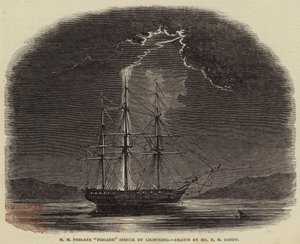 H M Frigate Fisgard Struck by Lightning by Nicholas Matthews Condy