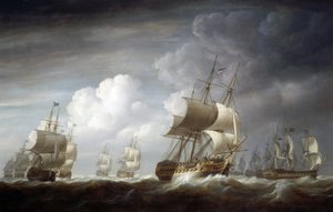 A fleet of Indiaman ships, British ships of the East India Trading Company by Nicholas Pocock