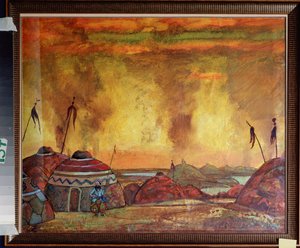 The Polovtsian Camp (or Cuman, Kouman). Preparatory decor for the opera "Prince Igor" by Alexander Borodin (1833-1887). Work by Nicholas Roerich (1874-1947)