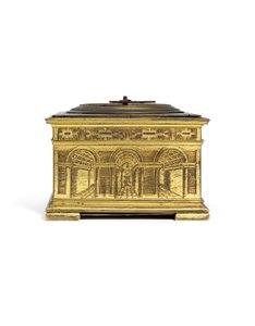 Elizabeth I Engraved Striking Horizontal Table Clock by Nicholas Vallin