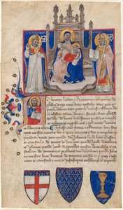 Madonna and Child Enthroned between Saints Petronius and Alle (Eligius); Christ in the Initial A