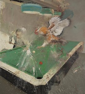 Billiards with a rooster by Nicola Pucci