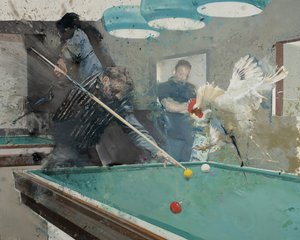 Billiards with rooster II by Nicola Pucci