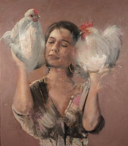 Girl with roosters