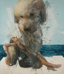 Woman with dog and sea