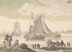 Seascape with Six Figures in the Foreground by Nicolaas Aartman