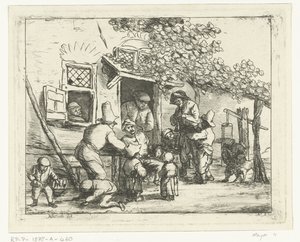 Two Street Musicians in Front of a House