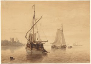 River Landscape with Some Ships by Nicolaas Johannes Roosenboom