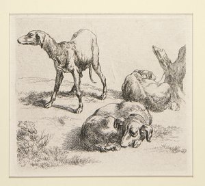 2 etchings from The Set of Various Animals, with the man under the trees, the so-called Man by Nicolaes Berchem