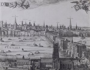 Panorama of London and the Thames, Part Three Showing Southwark, London Bridge and the Churches in the City, c.1600 by Nicolaes Jansz Visscher