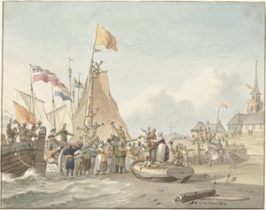 Arrival of Prince Willem Frederik at Scheveningen, November 30, 1813 by Nicolaes Lodewick Penning (signed by artist)