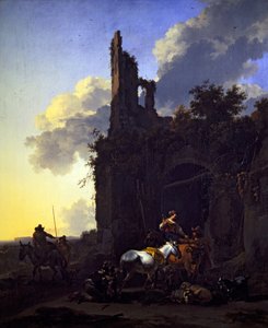 An Italianate Landscape with Peasants Outside an Inn