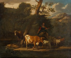 Shepherdess with Cows under a Tree