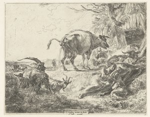 Sleeping Shepherd Family and Resting Cattle