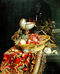 A Still Life of Fruits in a Basket and a Nautilus Cup by Nicolaes Van Gelder