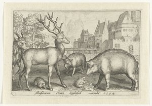 Hert, Egel, Schaap, Kikker en Varken (Animalivm Qvadrvpedvm, Dieren in Landschappen) by Nicolaes de Bruyn