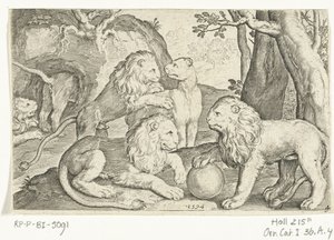Lions (series title: Animalivm qvadrvpedvm, Dieren in landschappen) by Nicolaes de Bruyn
