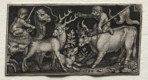 Monkeys Riding a Camel and a Bull, 1594 by Nicolaes de Bruyn