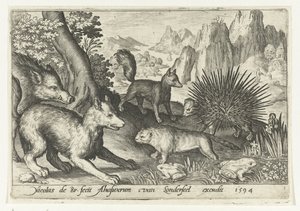 Wild Boar, Foxes, Beaver, Porcupine, and Frogs (Animalivm qvadrvpedvm series) (Animals in Landscapes series) by Nicolaes de Bruyn