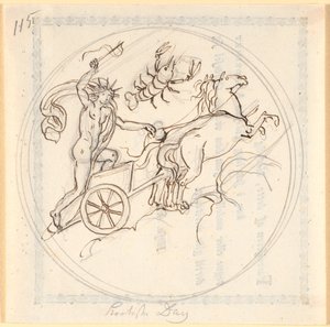Apollo Steering His Sun Chariot Upwards; Above, the Zodiac Sign of Cancer; Circular Frame; Depicts the Shortest Day by Nicolai Abildgaard