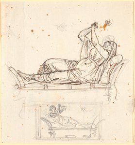 Sheet with Two Studies of a Woman Lying on an Antique Bench by Nicolai Abildgaard