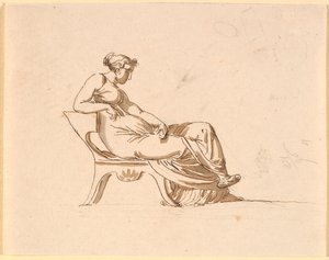 A Pregnant Woman, Sitting in Profile to the Right, on an Antique-Formed Chair by Nicolai Abildgaard