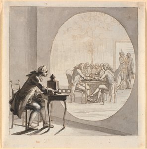A Man with a Magic Lantern Showing a Picture of the Privy Councillor by Nicolai Abildgaard