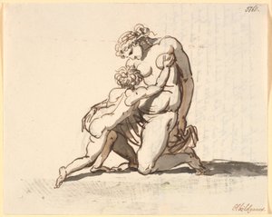 A Nude Kneeling Mother with Her Little Boy by Nicolai Abildgaard
