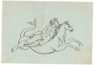 A Naked Woman Lying on a Seahorse by Nicolai Abildgaard