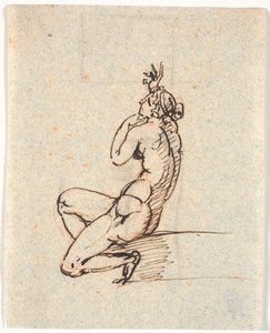 A Naked Seated Woman, Facing Left, with Raised Right Hand by Nicolai Abildgaard
