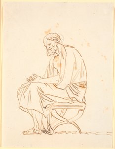 An Old Man in Antique Garb Sitting on a Stool, in Profile to the Left by Nicolai Abildgaard