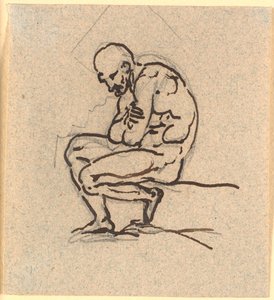 A Seated Hunched Naked Man in Profile to the Left