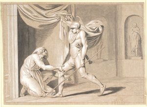 A Soldier Finds Claudius, Who Fears Becoming Emperor, Hidden Behind a Curtain