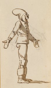 A Standing Boy with a Large Hat and Mittens on Outstretched Hands by Nicolai Abildgaard