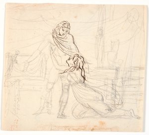 A Young Woman Kneeling and Embracing a Naked Hero by Nicolai Abildgaard