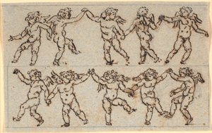Frieze with two rows of dancing cupids