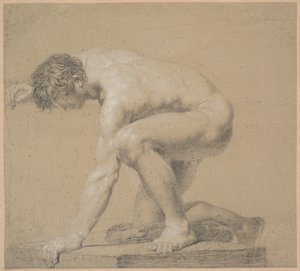 Half-Kneeling Model. Right Knee Supported on Cushion. Right Arm Raised Behind Head. Left Arm Supported by Nicolai Abildgaard