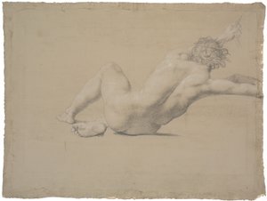 Half-Reclining Model. Seen from the Back. Left Arm Outstretched, Hand Grasping a Rope. Legs Bent, Right Under Left by Nicolai Abildgaard