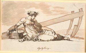 Resting Woman in Front of a Plow. Allegory of Agriculture
