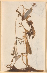Caricature of a Walking Man with a Triangular Hat, in Profile to the Right