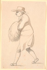Caricature, Possibly of Professor Münter, Walking to the Left with Hands in a Muff by Nicolai Abildgaard