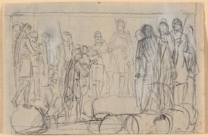 Composition Draft; A King Surrounded by Warriors at a Thingstead, Giving a Man the Knight