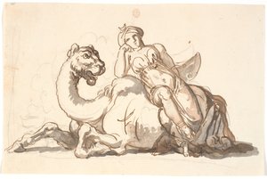 Female Figure with Turban and Crescent, Sitting Leaning Against a Fantastic Camel. Allegory of Asia by Nicolai Abildgaard