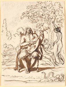 Milton, Seated with a Lute, Seen en Face, with the Fall of Man in the Background by Nicolai Abildgaard