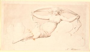 Night, a Resting Female Figure. Executed as Grisaille. Same Composition as Td 542,38 but Without Wings and with Loose Hair by Nicolai Abildgaard