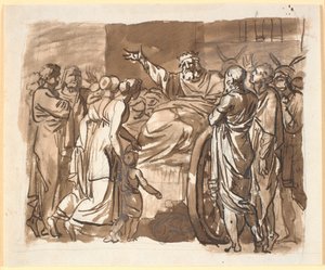Peisistratos Complains to the Athenians About the Attack He Claims to Have Been Subjected to. He Sits on a Donkey-Drawn Cart, Surrounded by Numerous People by Nicolai Abildgaard