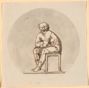 Seated mask figure, circular framed. Draft for decoration in the tea house in Sorgenfri park by Nicolai Abildgaard