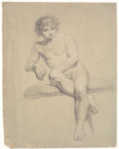 Seated Model on Low Plinth with Cushion. Seen from the Front. Crossed Legs by Nicolai Abildgaard