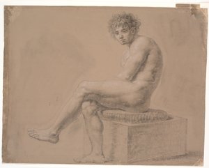 Seated Model on Low Plinth with Cushion. Left Leg Over Right by Nicolai Abildgaard