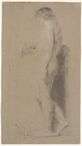 Standing Male Model. Profile Left. Leaning on High Plinth. Right Arm Outstretched by Nicolai Abildgaard